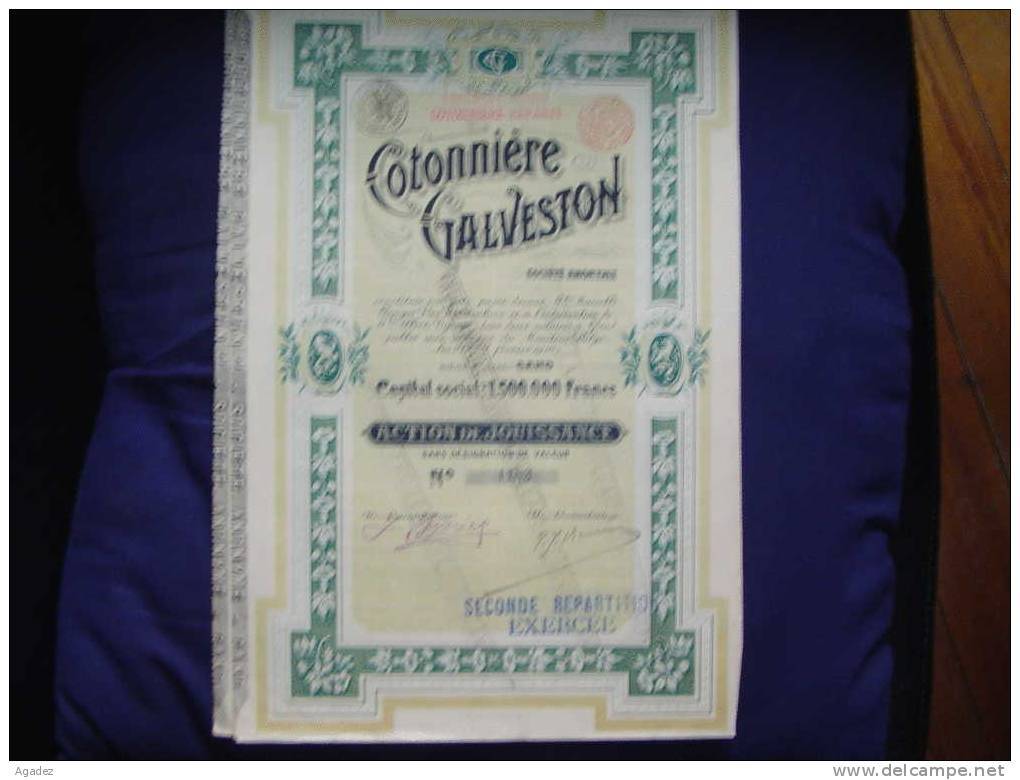 Share/Action"Cotonnière Calveston"Gand Gent 1910 Coton. - Tessili