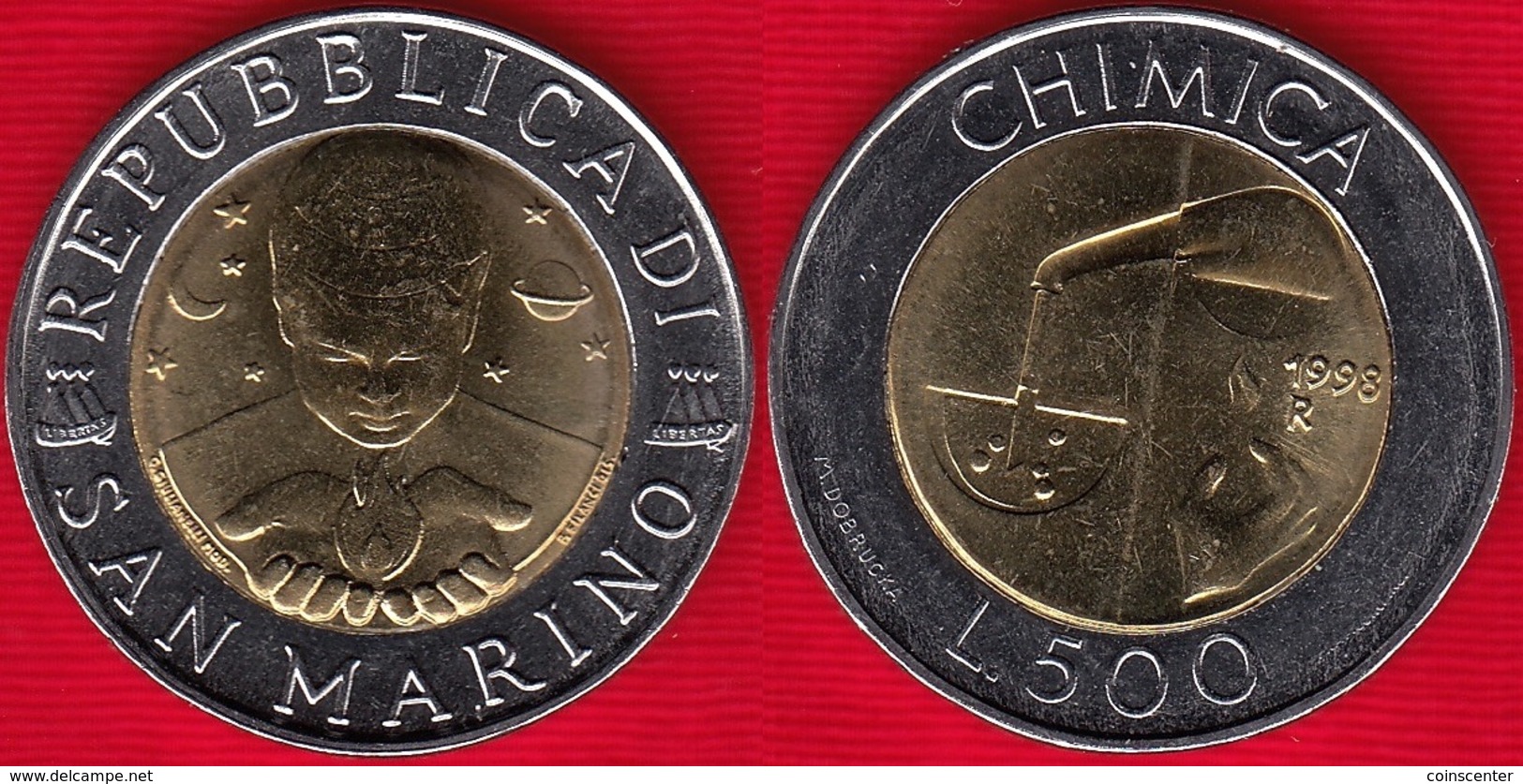 San Marino 500 Lire 1998 Km#383 "Chimica" BiMetallic UNC - Saint-Marin