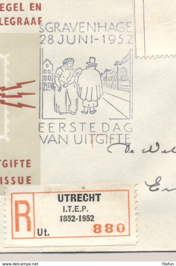 Nederland - 1952 - 100 Jaar Rijkstelegraaf - Eerste Dag E10 Serie Op R-cover Van Utrecht/Itep Naar Arnhem - Brieven En Documenten