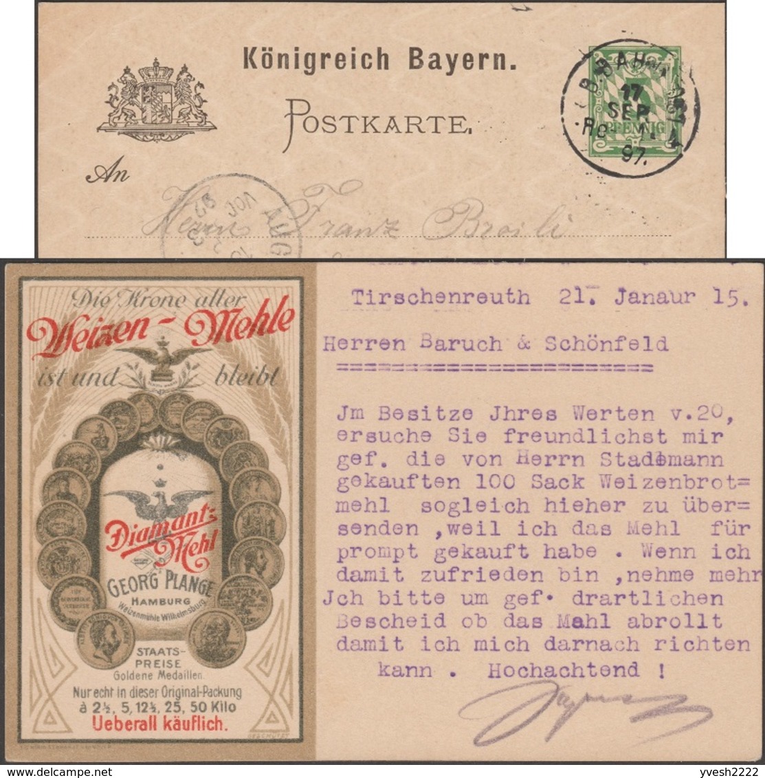 Bavière 1915. Entier Postal TSC.  Farines De Froment, Médailles D'or à De Nombreuses Expositions. Logo, Aigle - Agriculture