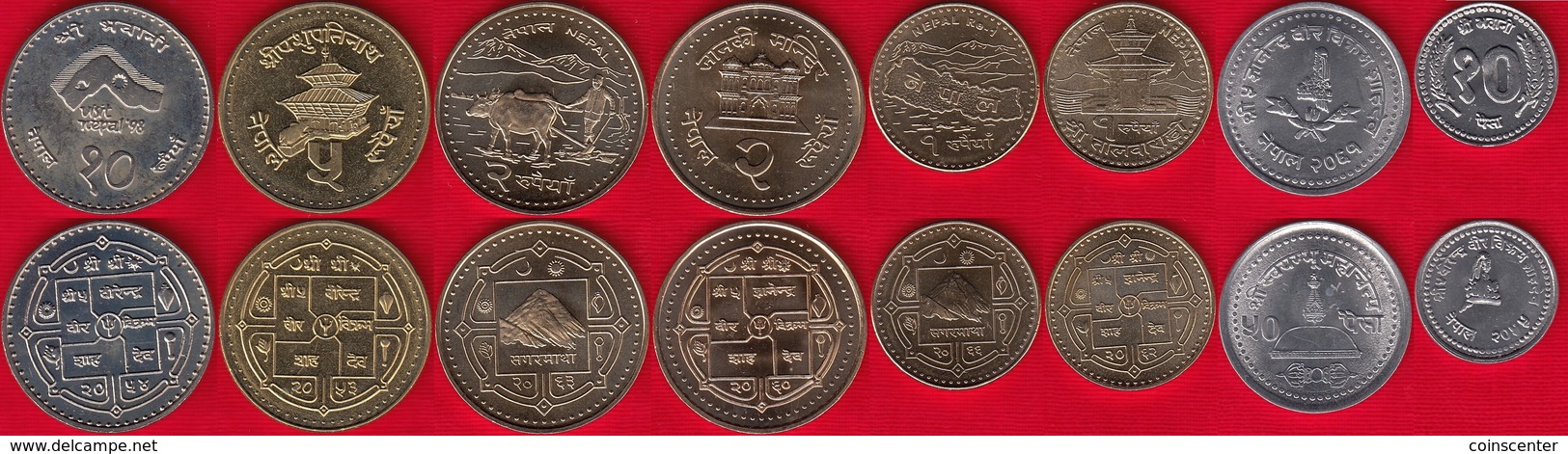 Nepal Set Of 8 Coins: 10 Paisa - 10 Rupees 1994-2009 UNC - Népal