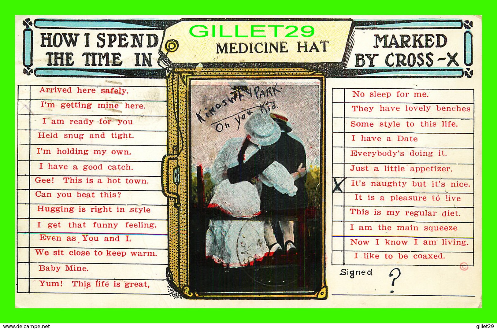 HUMOUR, COMICS - HOW I SPEND THE TIME IN MEDICINE HAT, ALBERTA,  MARKED BY CROSS-X - TRAVEL IN 1914 - - Humour