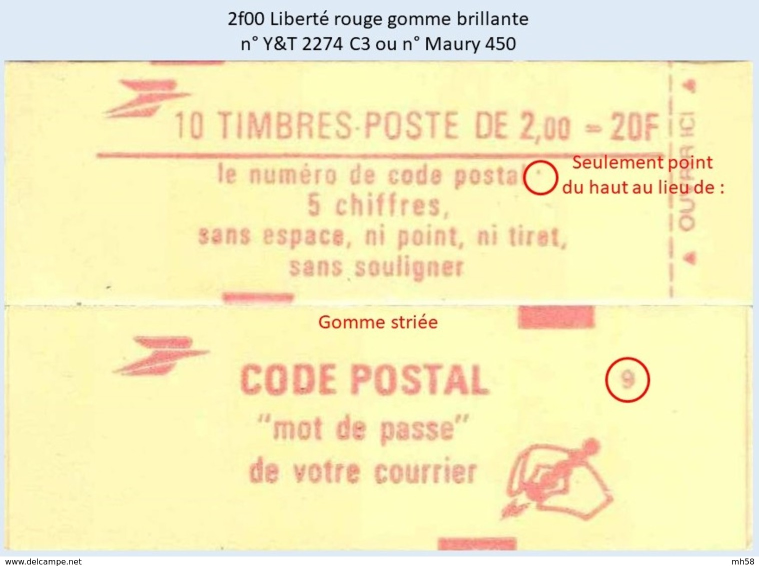 FRANCE - Carnet Conf. 9, Gomme Striée - 2f00 Liberté Rouge - YT 2274 C3 / Maury 450 - Autres & Non Classés