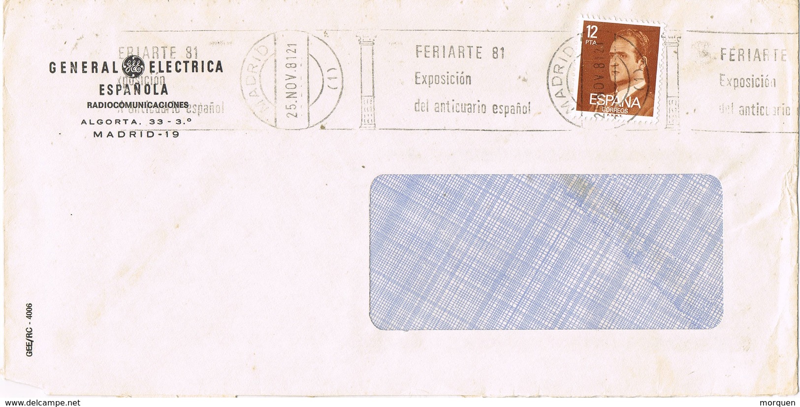 30870. Carta MADRID 1981. Rodillo Especial FERIARTE 81. Anticuario Español - Cartas & Documentos