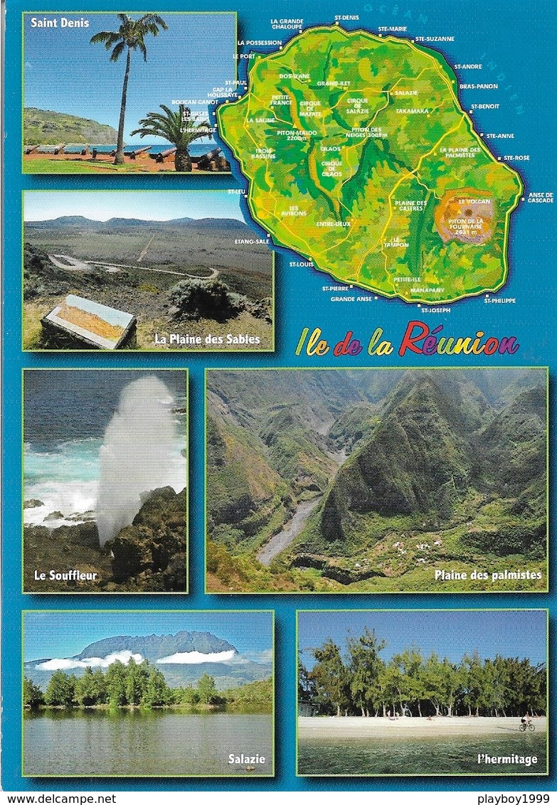 Cartes Géographiques - La Réunion - 6 Vues - 1 Timbre Philatélique Au Verso, Voir Scan - Cpm - écrite - - Cartes Géographiques