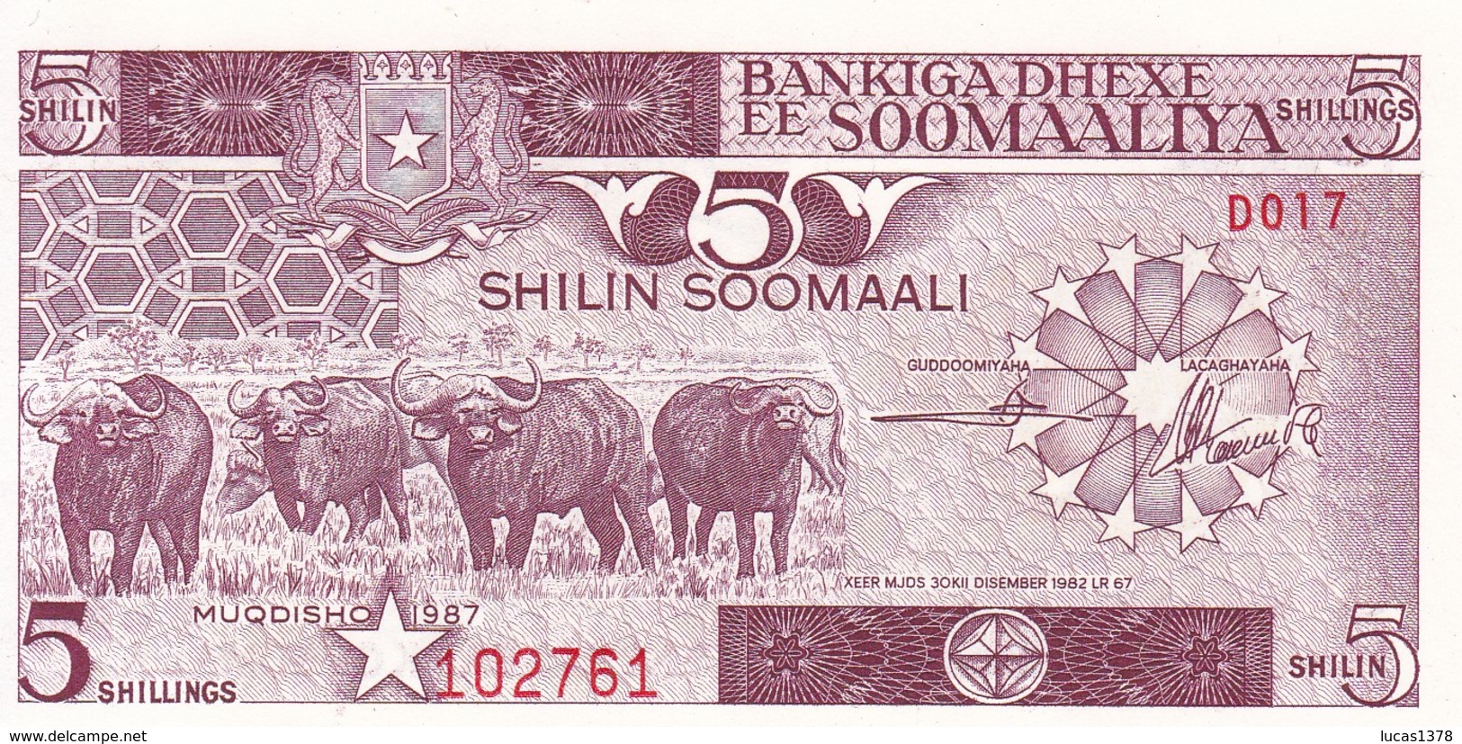 SOMALI 5 SHILIN 1982 / NEUF - Somalië