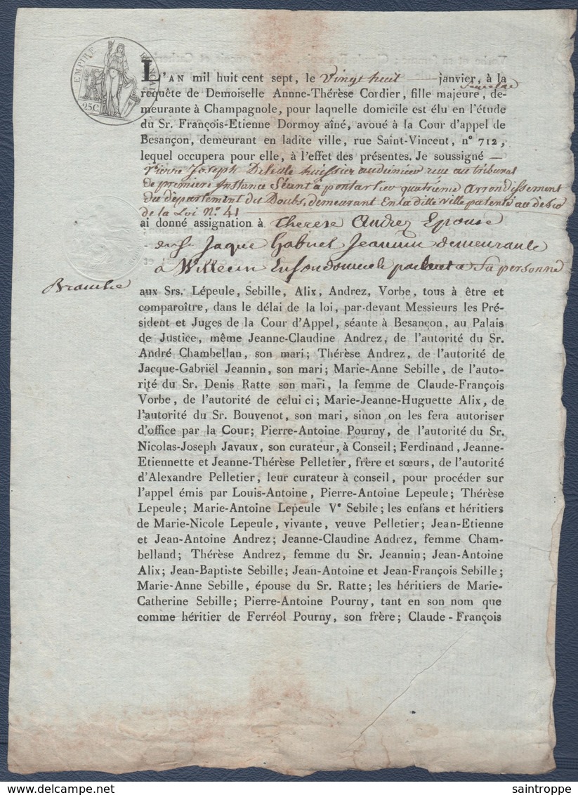 1807.Thérèse Cordier à Champagnole, Contre Thérèse Audrey à Willems. - Documents Historiques