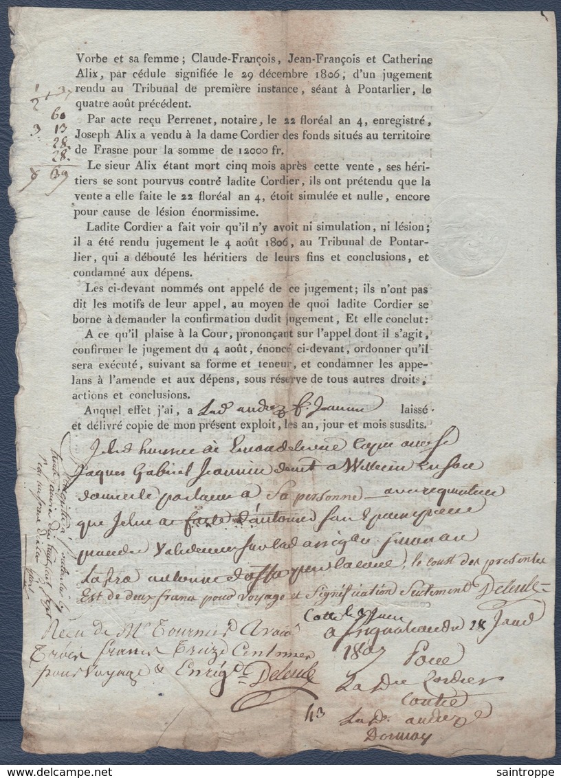 1807.Thérèse Cordier à Champagnole, Contre Thérèse Audrey à Willems. - Historische Dokumente