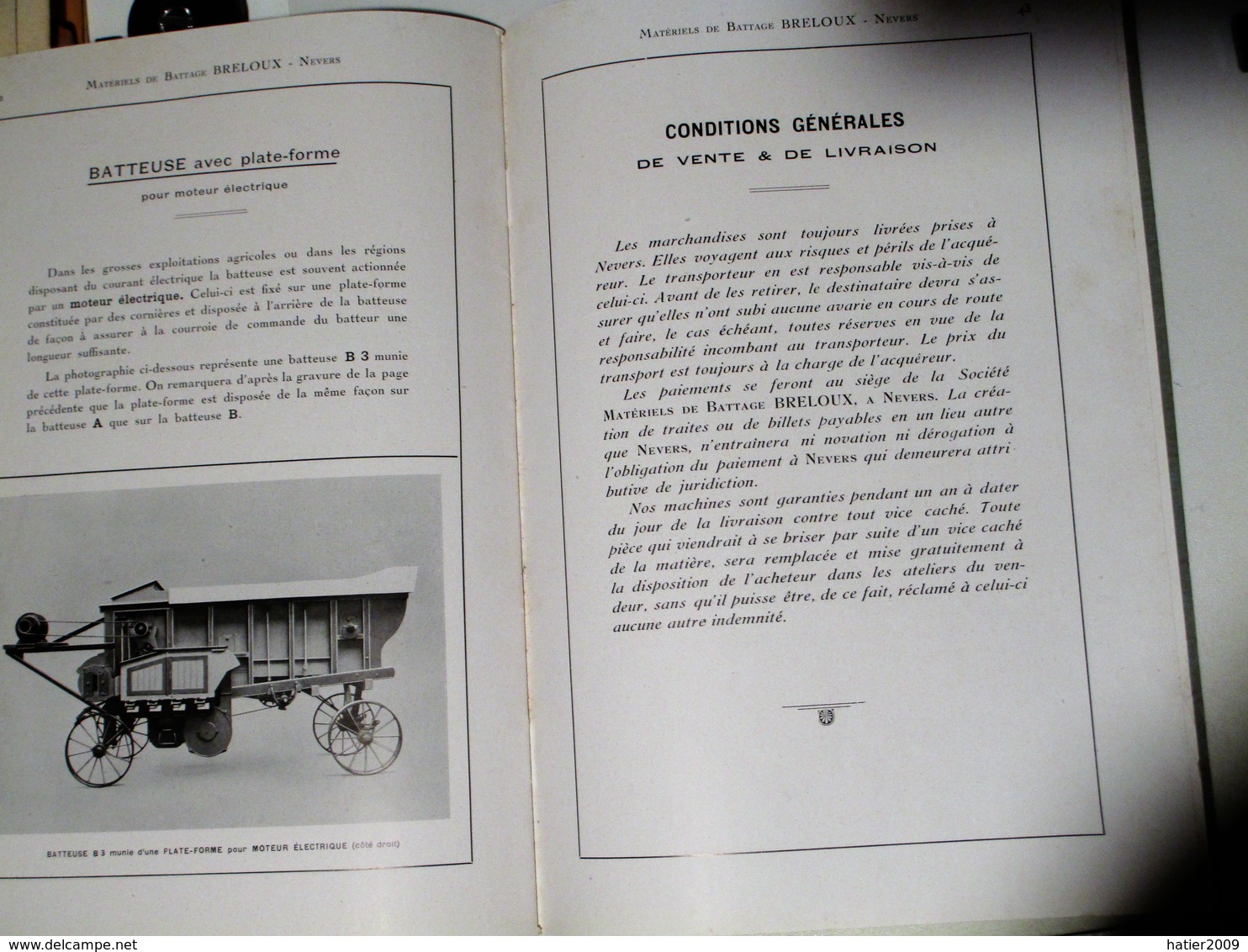 Catalogue 44 pages+ Double page Tarifs  Matériels de Battage BRELOUX a Nevers - LOCOMOBILES - BATTEUSES - Année 1926