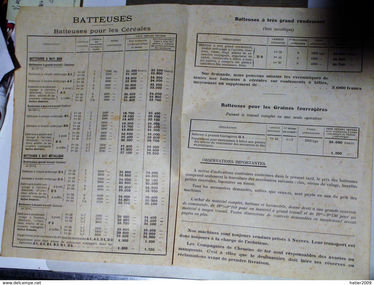 Catalogue 44 pages+ Double page Tarifs  Matériels de Battage BRELOUX a Nevers - LOCOMOBILES - BATTEUSES - Année 1926