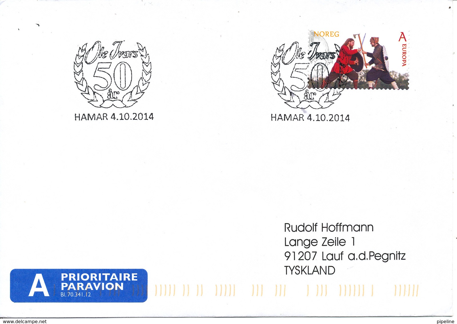 Norway Cover Hamar 4-10-2014 (Ole Ivars 50 Years) - Lettres & Documents