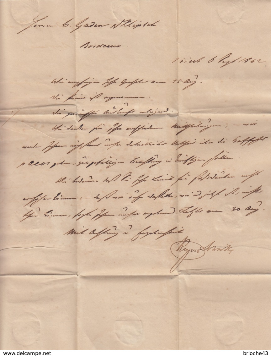 LETTRE SARDAIGNE -REYER & SCHLIK TRIEST 6.9.1842 POUR BORDEAUX T.S.1-TAXE PLUME 17- ENTREE ROUGE SARDAIGNE ANTIBES/ 6403 - 1801-1848: Précurseurs XIX