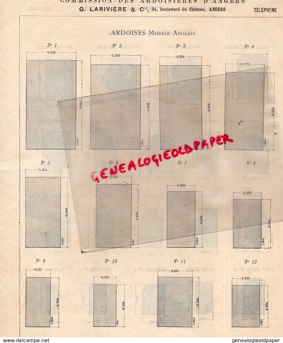 49- ANGERS- RARE LETTRE PUBLICITAIRE ARDOISIERES ANGERS-1894-G. LARIVIERE -34 BD. DU CHATEAU- ARDOISES - Straßenhandel Und Kleingewerbe