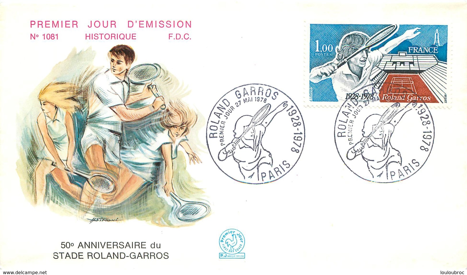 ENVELOPPE FDC PREMIER JOUR D'EMISSION 1978 50em ANNIVERSAIRE DU STADE ROLAND GARROS - 1970-1979