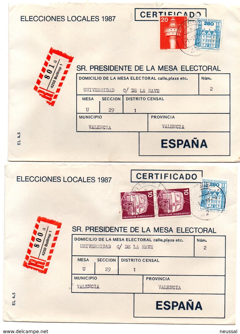 2 Cartas Certificada Con Matasellos De Bottrop 1987 - Cartas & Documentos