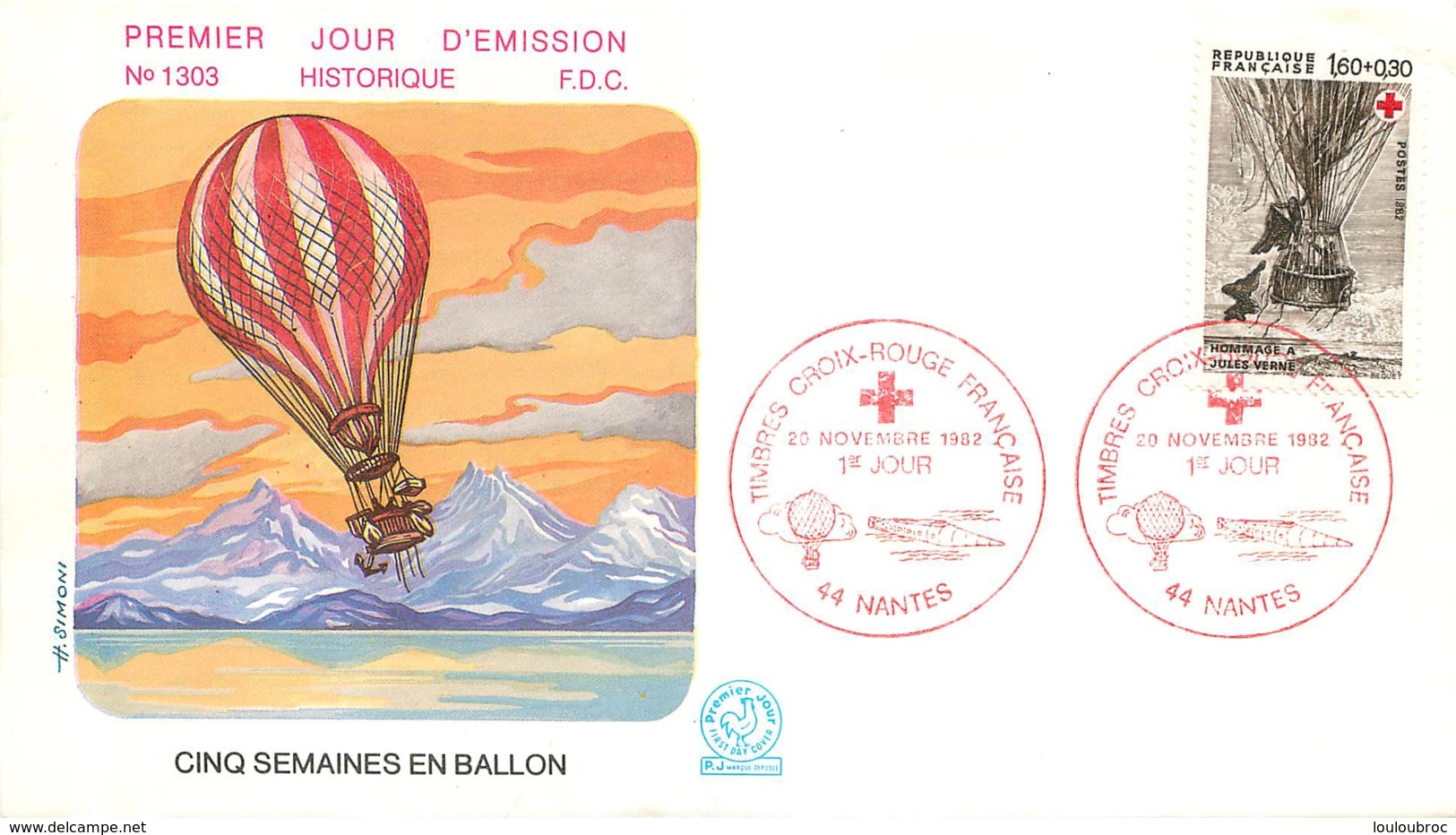 ENVELOPPE FDC PREMIER JOUR D'EMISSION 1982 CINQ SEMAINES EN BALLON  TIMBRE CROIX ROUGE FRANCAISE - 1980-1989