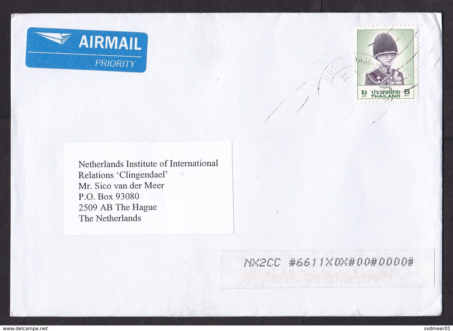 Thailand: Airmail Cover To Netherlands, 1 Stamp, King, Air Label, Sorting Label (minor Damage) - Thailand