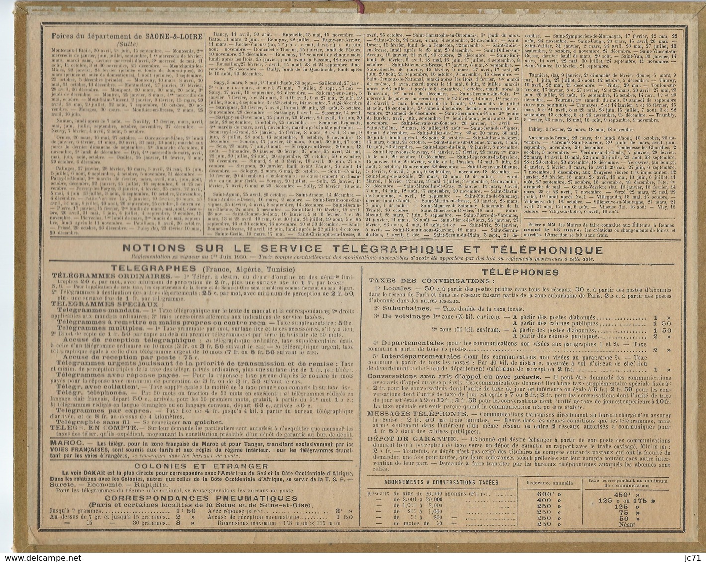 1931 Almanach Des Postes Et Des Télégraphes. Illustrations Amélie Les Bains. Saone Et Loire. Voir Verso. - Grand Format : 1921-40
