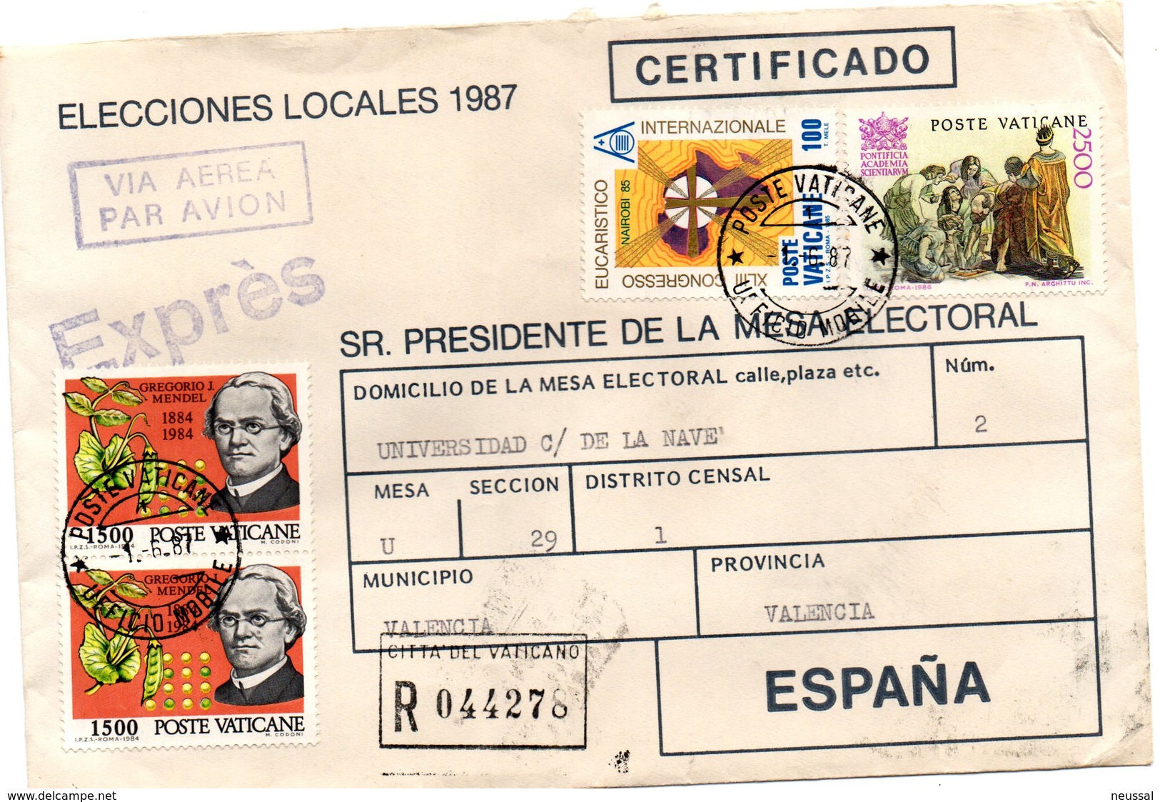 Carta Certificada Con Matasellos De Vaticano 1987 - Cartas & Documentos