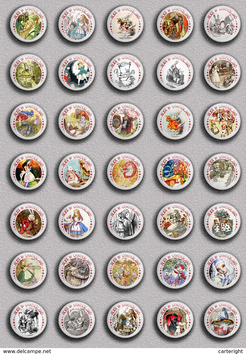 35 X Alice In Wonderland BADGE BUTTON PIN SET 2 (1inch/25mm Diameter) 35 DIFF - Pins