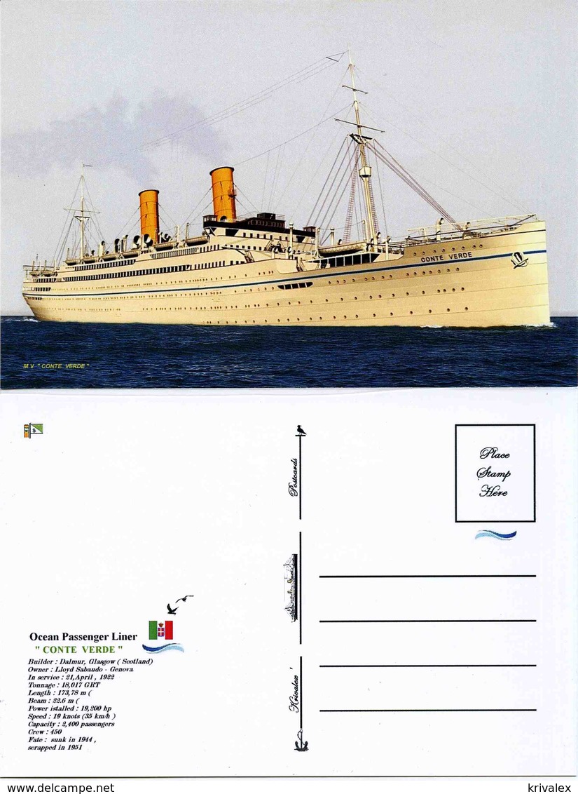 Ship Postcards -Passenger    Ship " Conte Verde    "  Read Description - Other & Unclassified