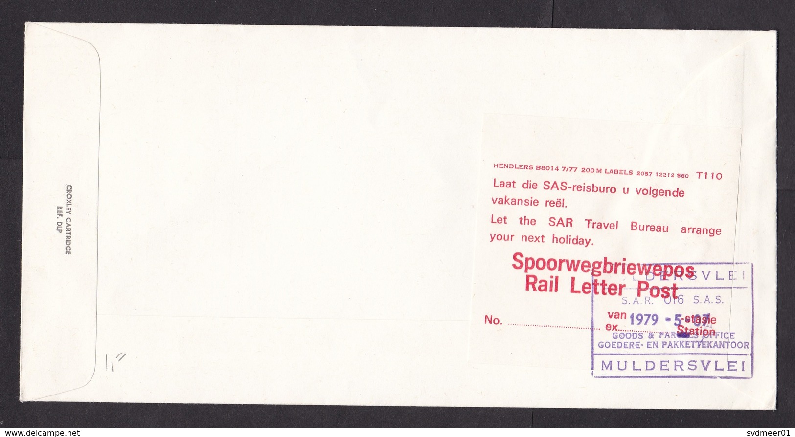 South Africa: Cover, 1979, 1 Stamp, Label Rail Letter, Advertorial Travel Bureau, Station Cancel (stamp Damaged) - Covers & Documents