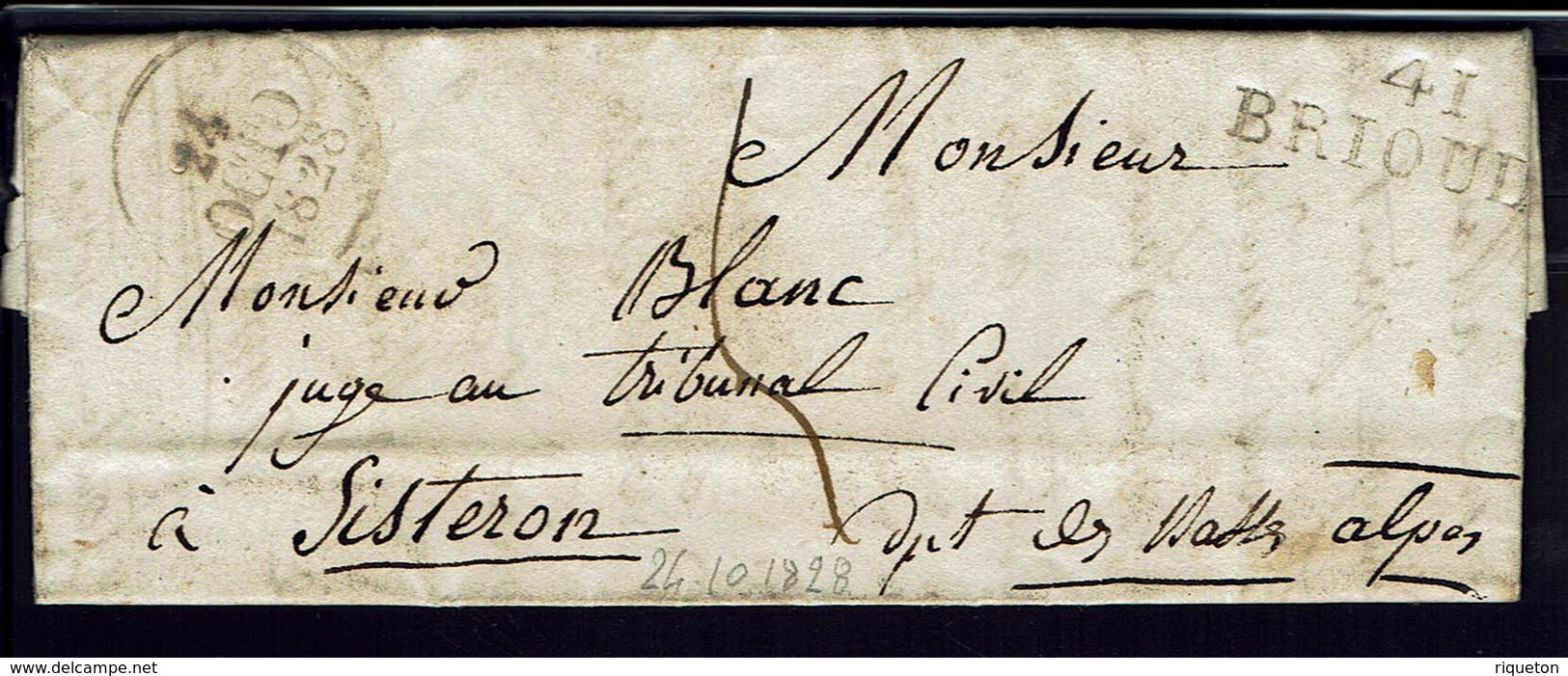 FR - Marque "41 Brioude" Lettre Du 24 Octobre 1828 Pour Sisteron, En Port Dû, Taxe Manuscrite 4 Décimes - B/TB - - 1801-1848: Précurseurs XIX