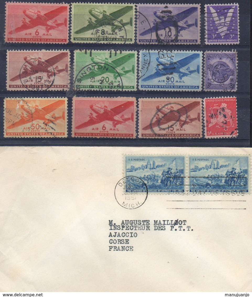 ÉTATS-UNIS ! LETTRE Vers La FRANCE Et Timbres Anciens Et AÉRIENS Depuis 1920 ! NEUFS - Collections