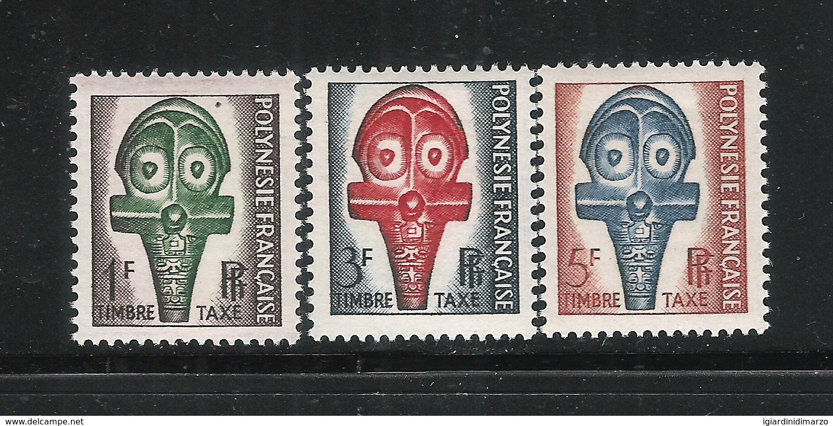 POLINESIA FRANCESE - SEGNATASSE - 1958: 3 Valori Nuovi Stl Raffiguranti MASCHERE - In Ottime Condizioni. - Timbres-taxe