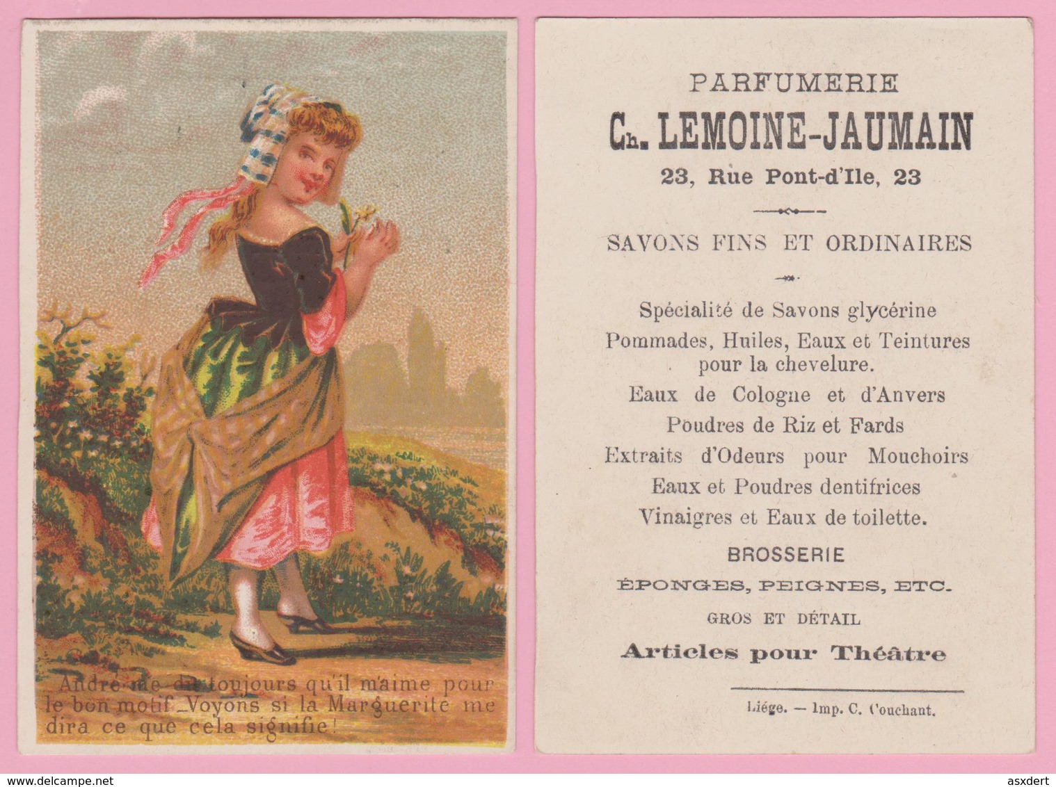 Chromo 7,50 X 11 Cm. LIEGE  Ch. LEMOINE-JAUMAIN / Parfumerie / Savons Fins. - Autres & Non Classés
