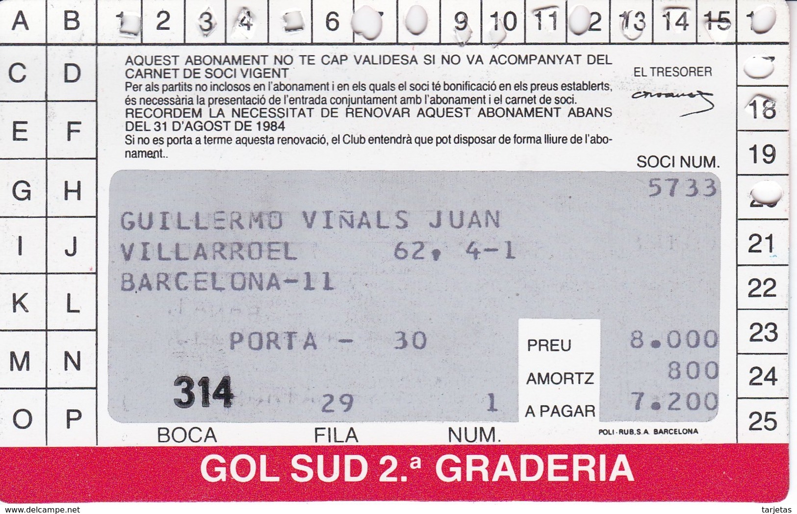 CARNET DE SOCIO DEL FUTBOL CLUB BARCELONA DEL AÑO 1983-84 GOL SUD 2ª GRADERIA (BARÇA) - Otros & Sin Clasificación