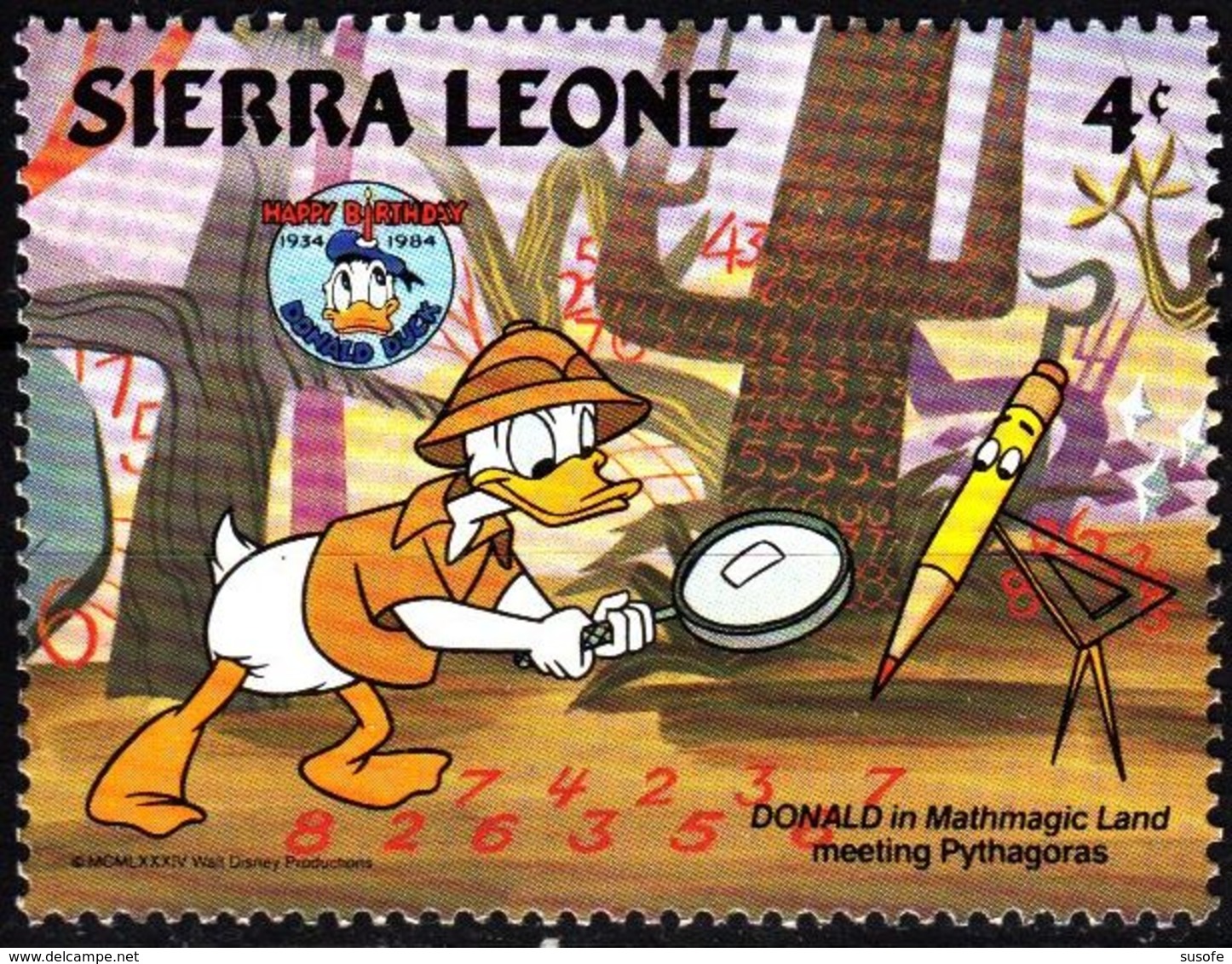 Sierra Leona 1984 Scott 660 Sello ** Walt Disney 50 Anniv. De Donald En Mathmagic Land Meeting Pythagoras 4c Sierra Leon - Disney