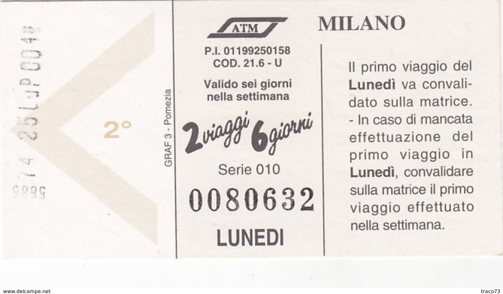 MILANO  /  ATM _ Biglietto Rete Urbana - Europe