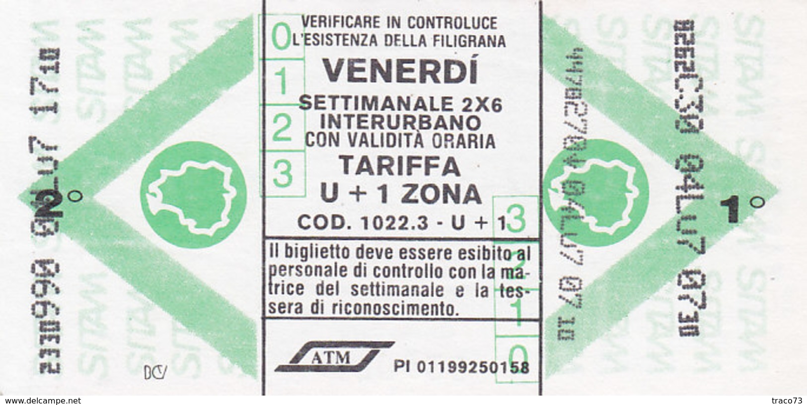 MILANO  /  ATM _ Biglietto Rete Interurbana - Europa