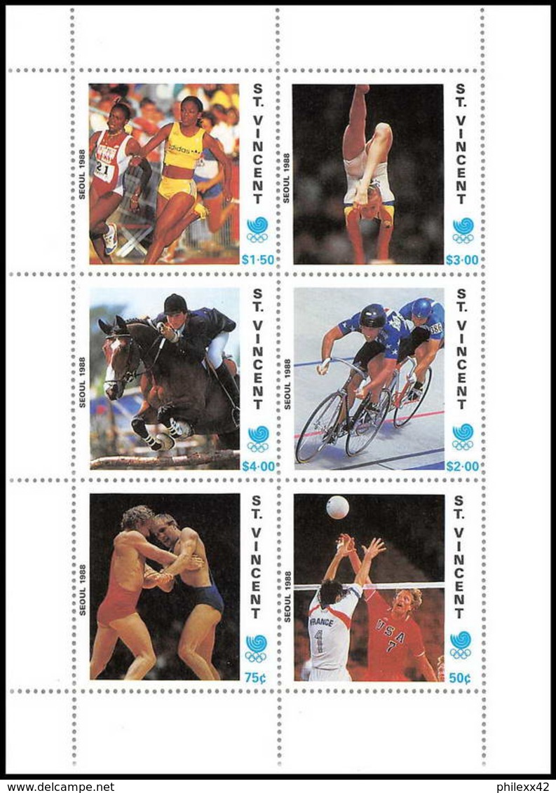 561 Bequia Grenadines Of Saint Vincent MNH ** BLOC Jeux Olympiques Olympic Games Seoul 1988 Cycling Volley Cheval Horse - St.Vincent & Grenadines