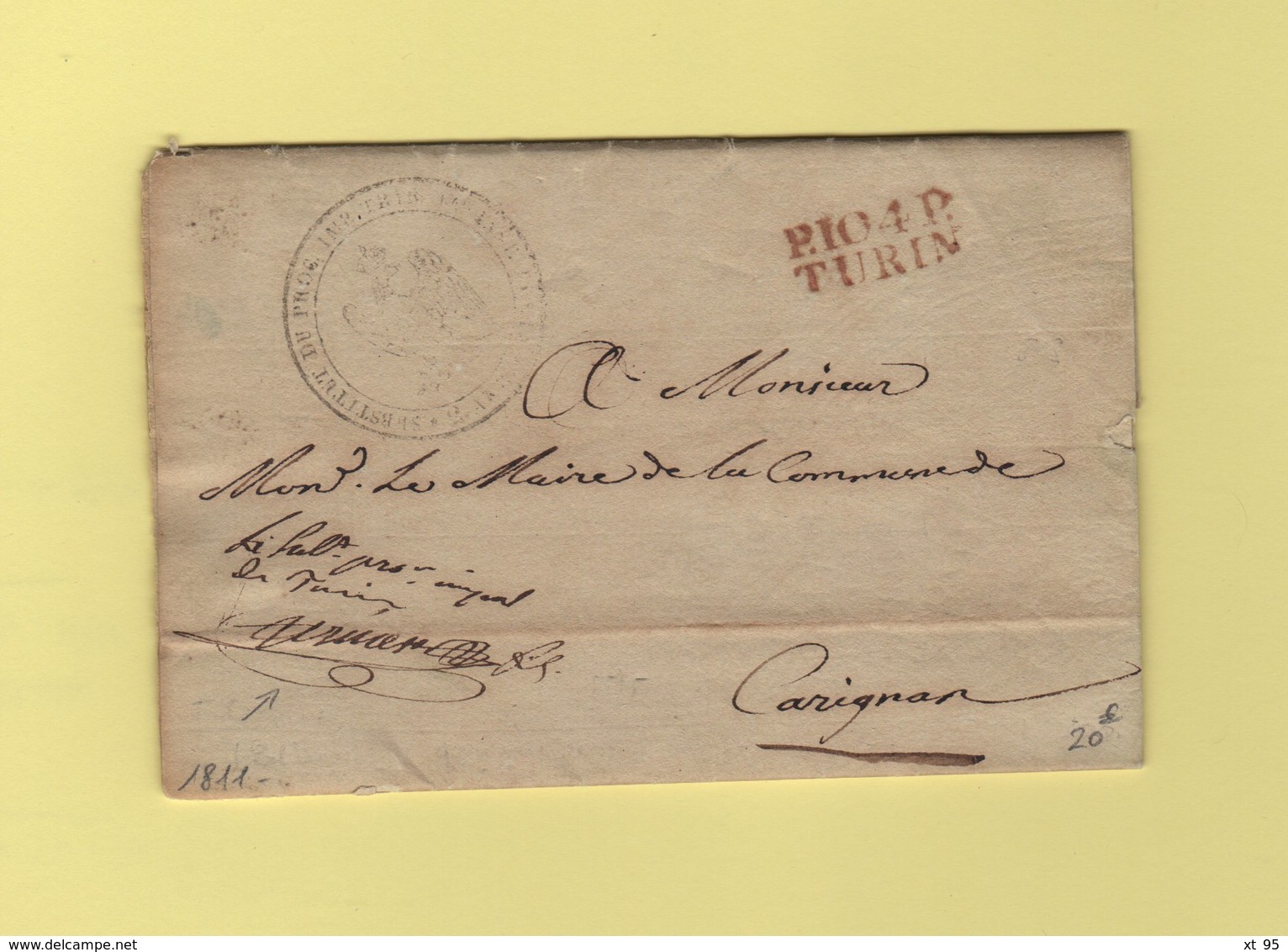 Turin - 104 - Port Paye - 1811 - Franchise Du Substitut Du Procureur Imperial - Departement Conquis Du Pô - 1. ...-1850 Vorphilatelie