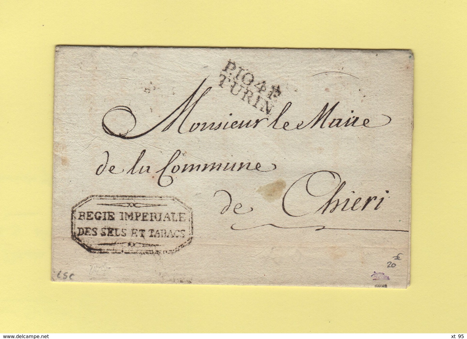 Turin - 104 - Port Paye - Regie Imperiale Des Sels Et Tabacs - Sans Correspondance - Departement Conquis Du Pô - 1. ...-1850 Prephilately