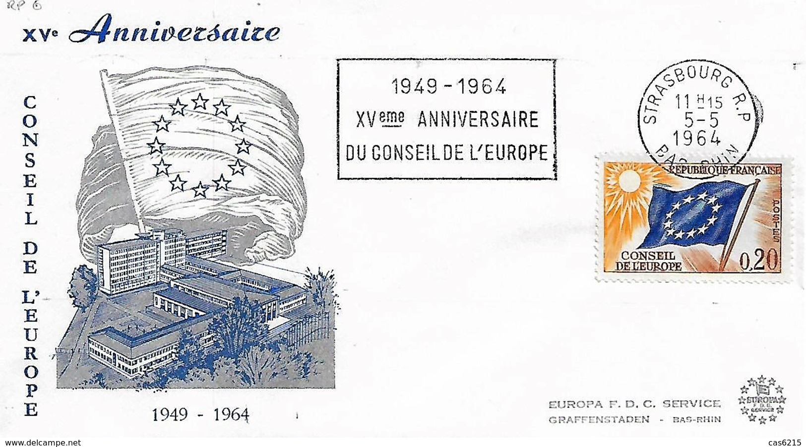 France 1964 XV ème Anniversaire Conseil De L'Europe, 1 Enveloppe - Covers & Documents