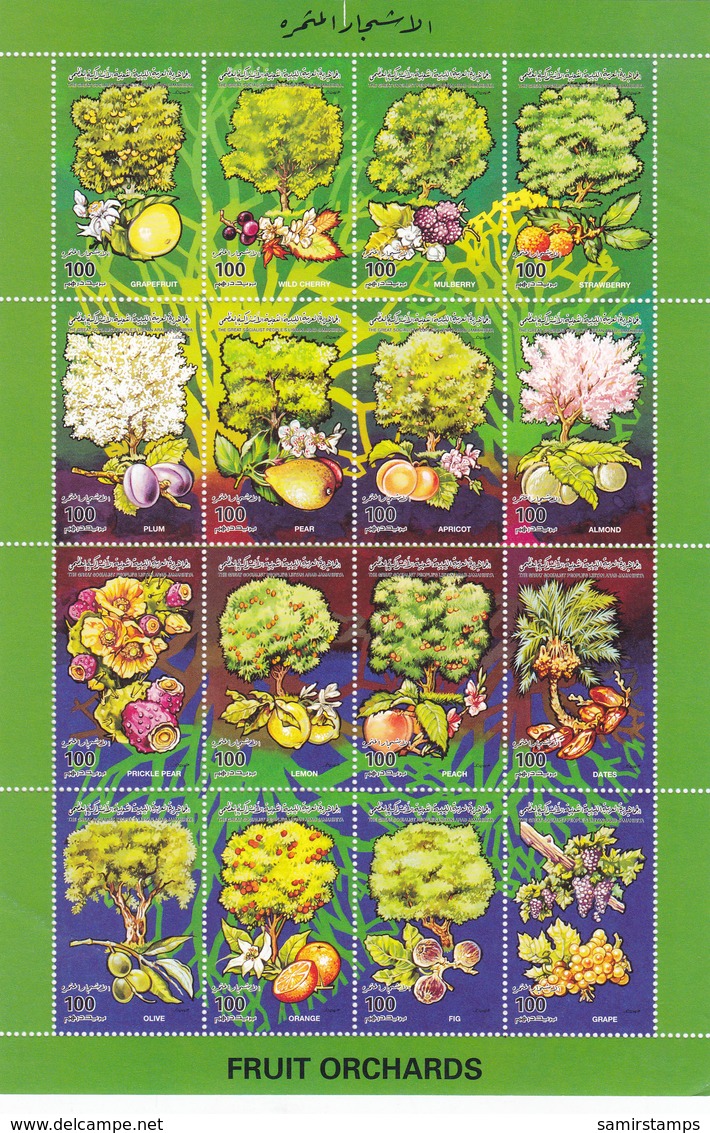 Libya Fruits Orchards Sheetlet Of 16 Stamps MNH Complset -Flowers+Fruits- Nice Topical- Reduced [2.,. SKRILL PAY ONLY - Libië