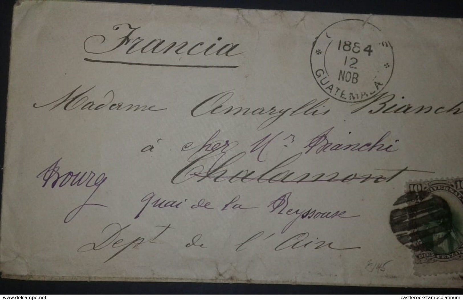 O) 1884 GUATEMALA, QUETZAL 10c Black Gray And Green, TO FRANCE, XF - Guatemala