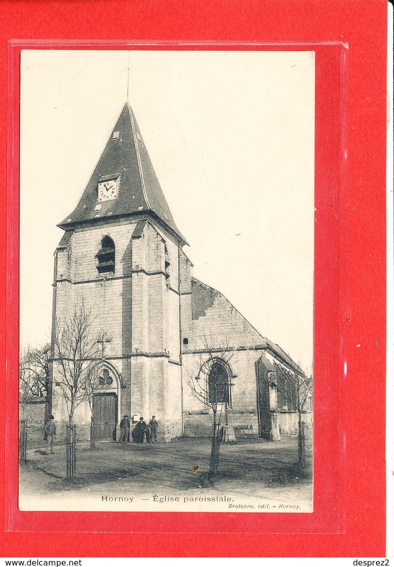 80 HORNOY Le BOURG Cpa Animée Eglise Paroisiale           Edit Brotonne - Hornoy Le Bourg