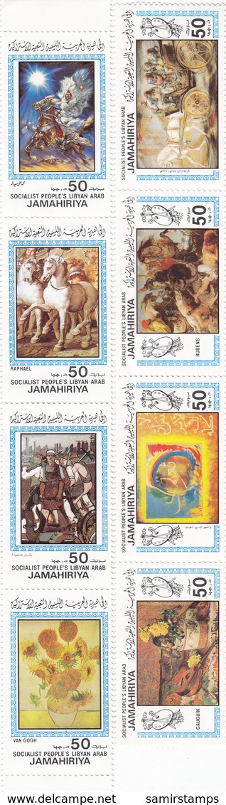 Libya Famous Paintings 2 Strip Of 4 Stamps - 8v. Complete Set MNH - Nice Tiopical Isue- Red.Price -= SKRILL PAY ONLY - Libië