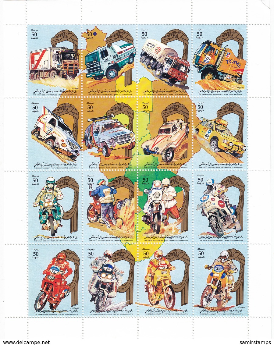 Libya Rally Auto-Moto Sheetlet Of 16 Stamps Compl.MNH - Scarce - Reduced Price- SKRILL PAY  ONLY - Libië