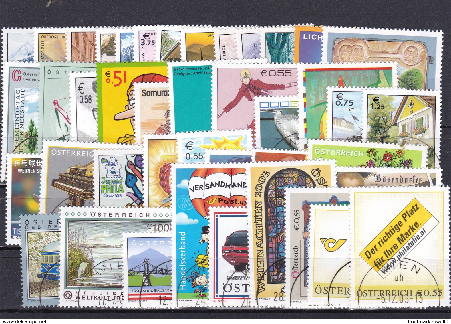 Österreich, Kpl. Jahrgang 2003,(ohne Blocks)  Gest. (T) 9298 - Annate Complete