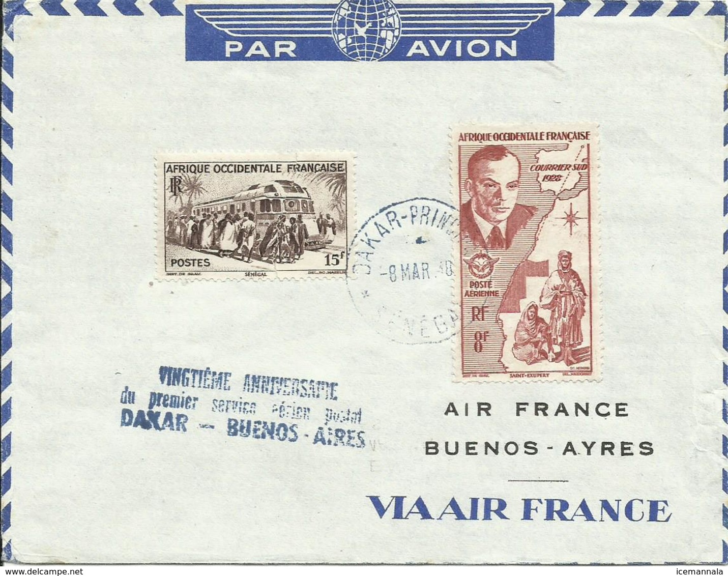 A.O.F. SOBRE  DAKAR-BUENOS AIRES - Cartas & Documentos