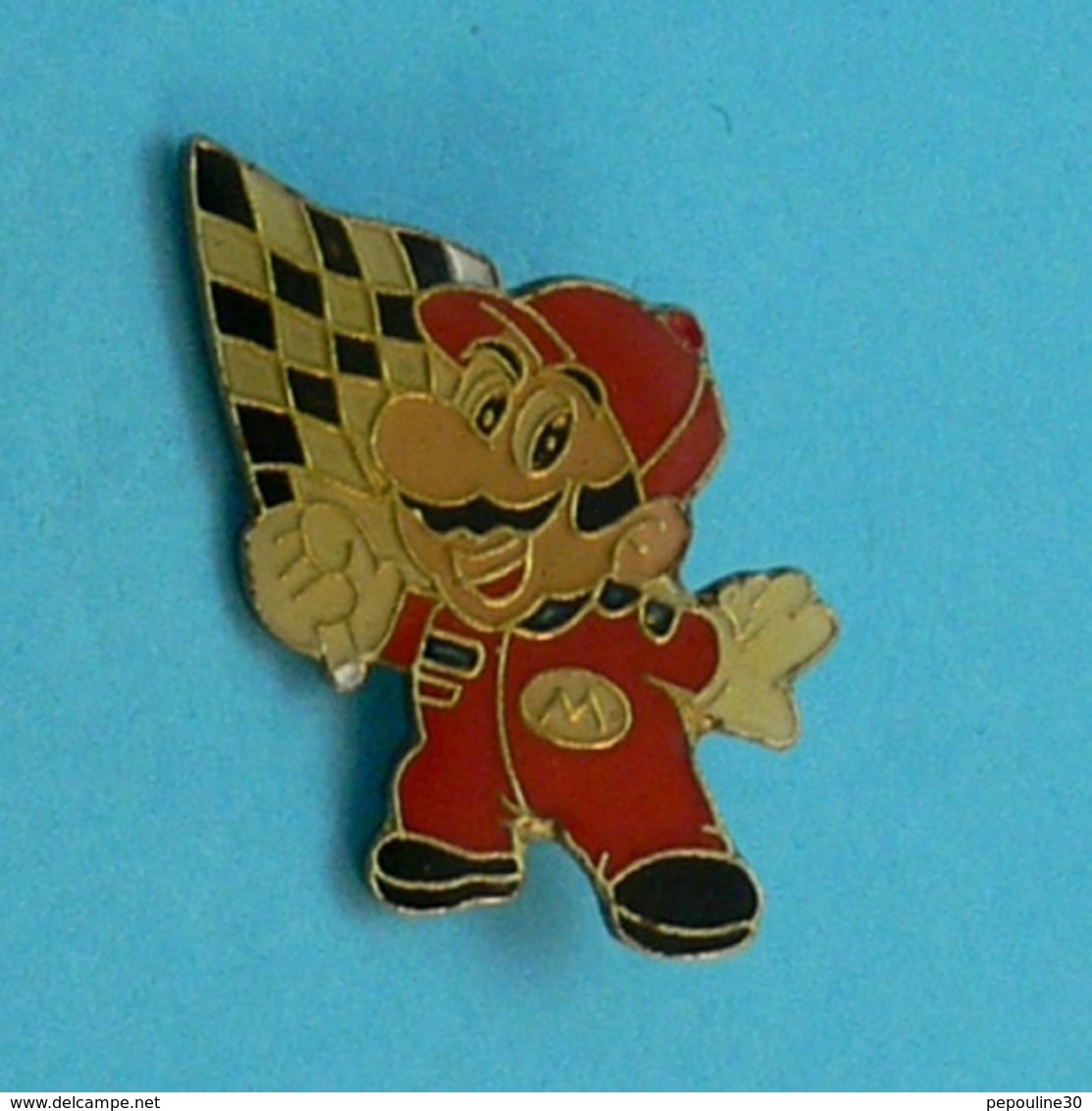 1 PIN'S //  ** NINTENDO / SUPER MARIO BROS DRAPEAU à DAMIER ** . (©1988 Nintendo Of América INC) - Jeux