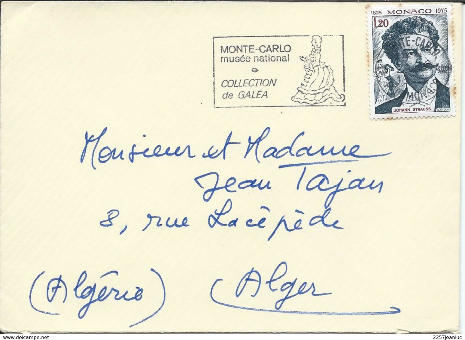 Timbre Johann Stauss Sur Lettre Monaco Et Marque Postale Monté Carlo Collection Galéa - Lettres & Documents