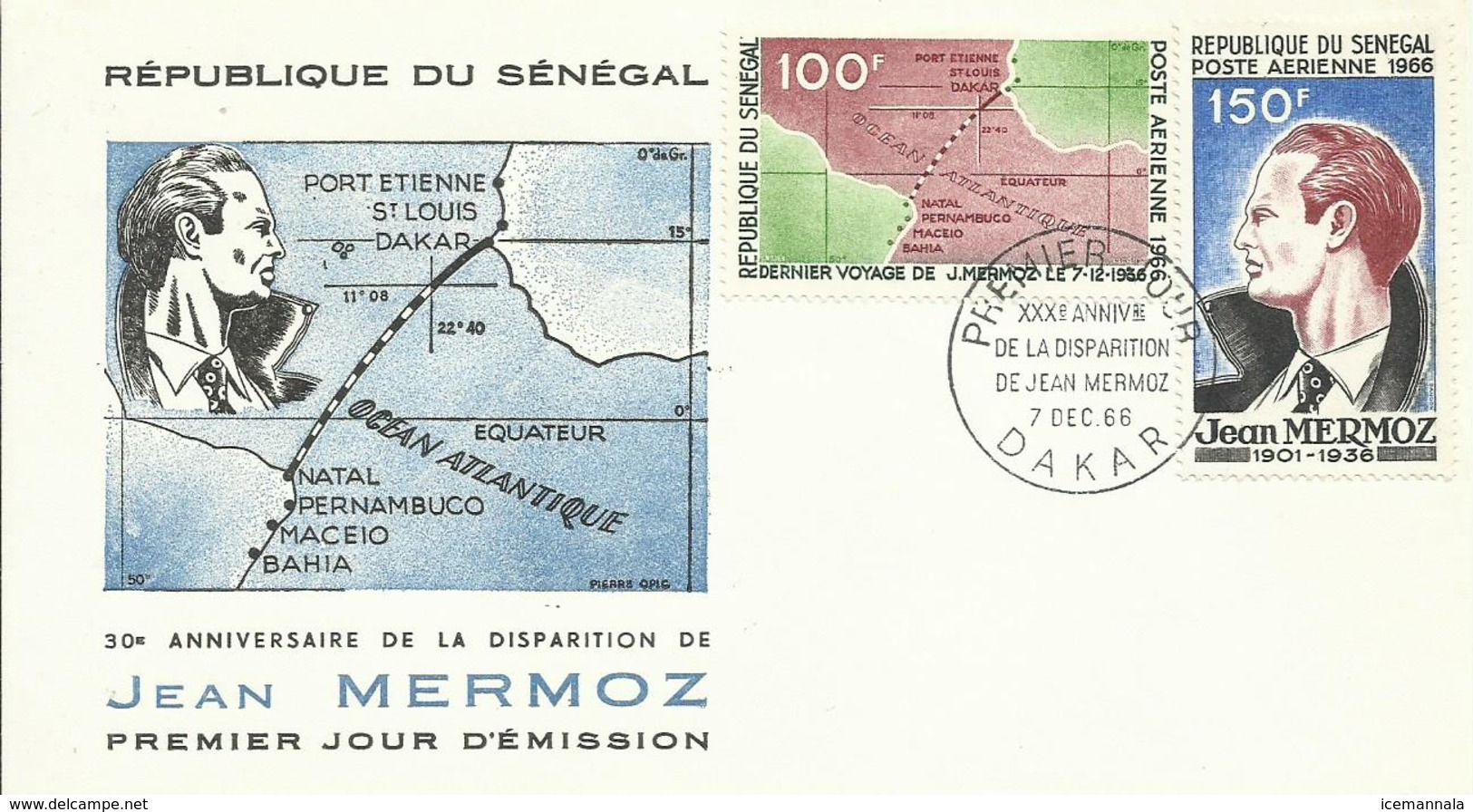 SENEGAL, SOBRE PRIMER DIA JEAN MERMOZ - Senegal (1960-...)