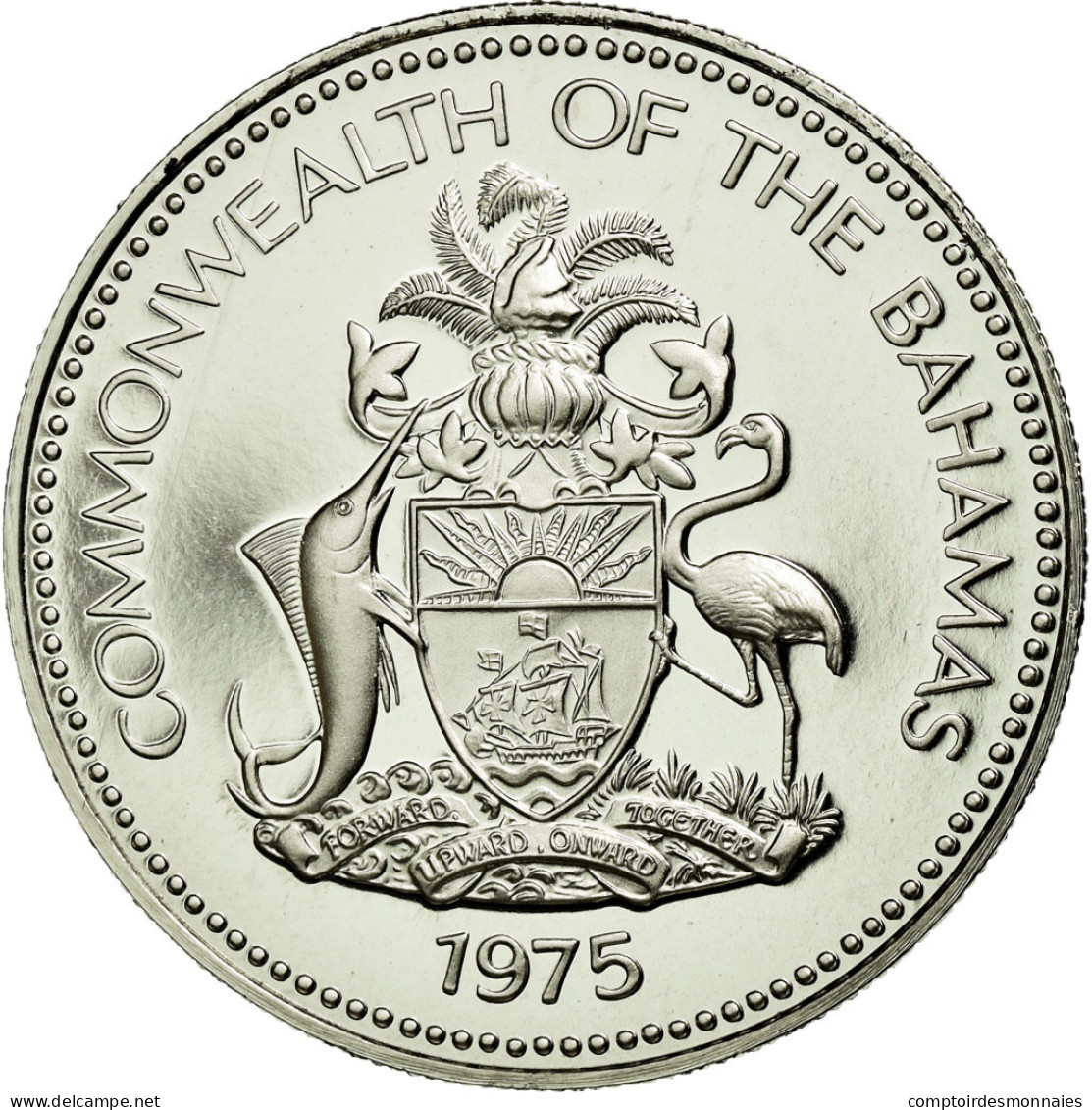 Monnaie, Bahamas, Elizabeth II, 25 Cents, 1975, Franklin Mint, U.S.A., FDC - Bahama's