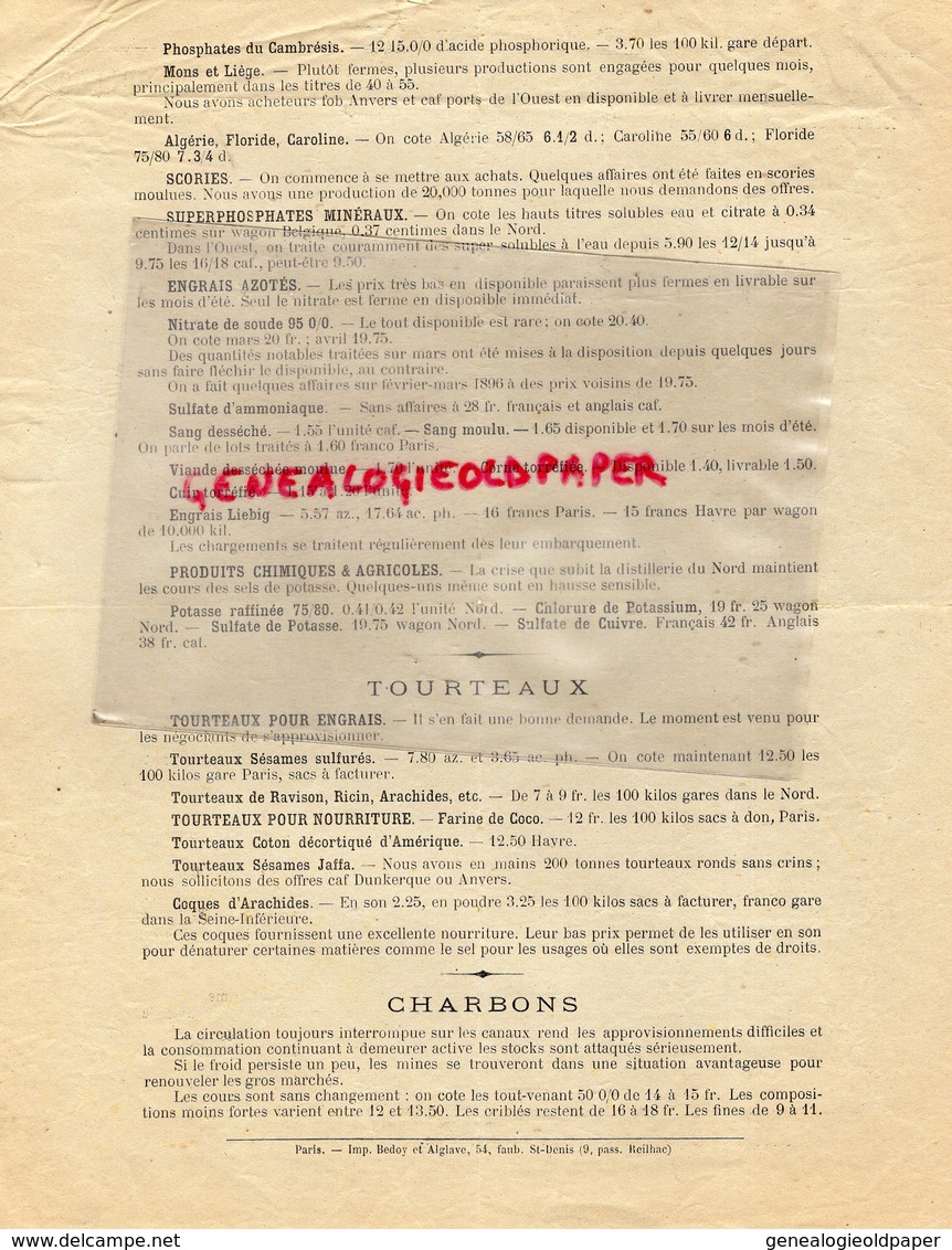 75- PARIS- RARE LETTRE CIRCULAIRE COMMERCIALE MAURICE DUCLOS-104 RUE RICHELIEU-1895-ENGRAIS TOURTEAUX-AGRICULTURE -OS - 1800 – 1899